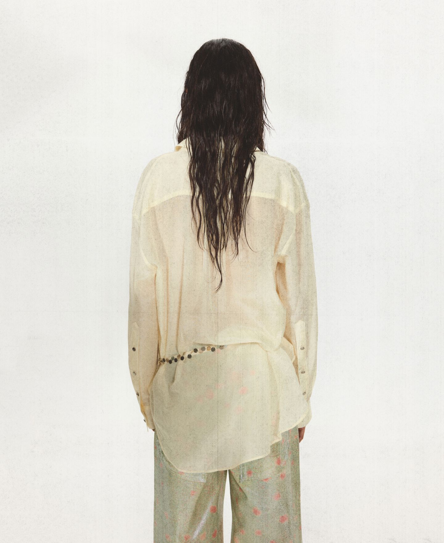 Женские рубашки Eckhaus Latta x Mango Sheer Button-Up Beaded, цвет: Молочный белый — фото 3