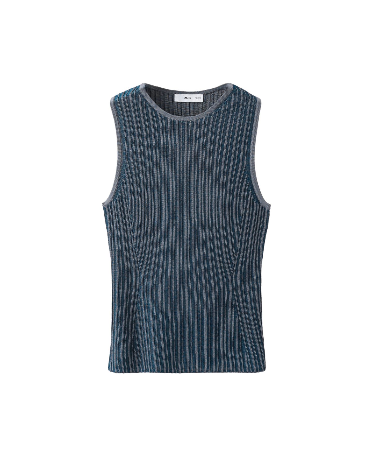 Женский топ Mango Ribbed Open-Back Sleeveless, цвет: Тёмный синий — фото 1