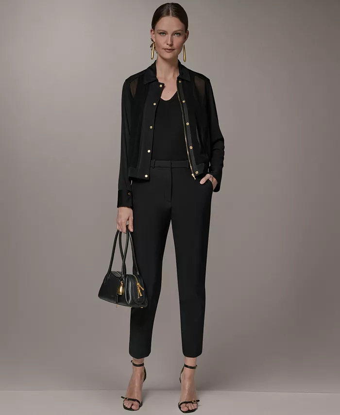 Women's Bomber Mixed Media Zip-Front Jersey Jacket - thumbnail 3