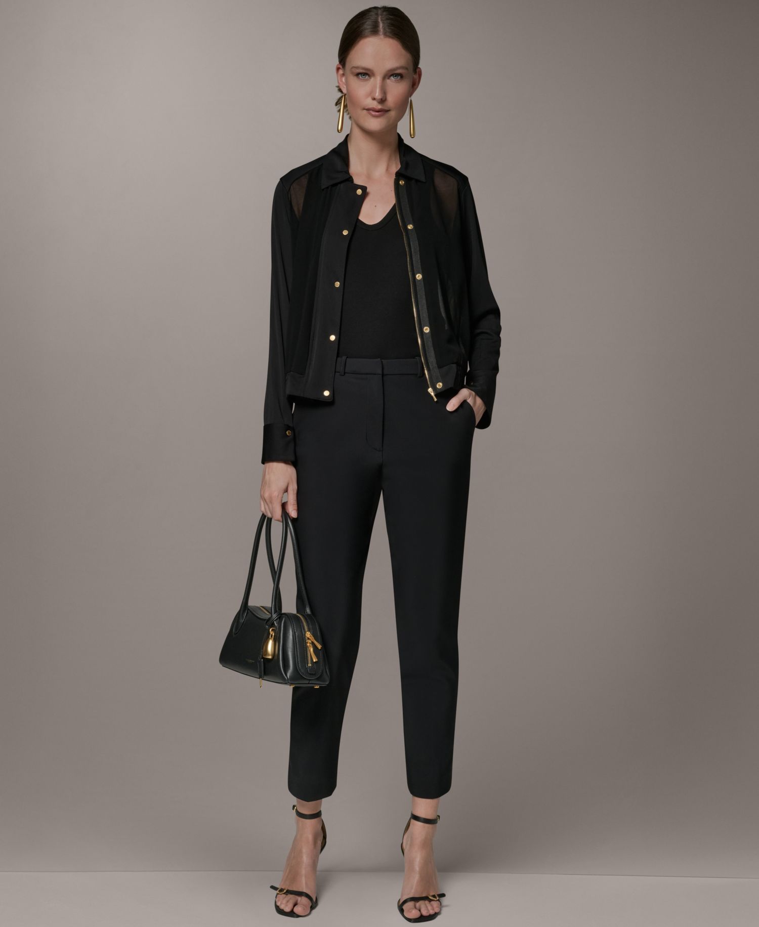 Women's Bomber Mixed Media Zip-Front Jersey Jacket