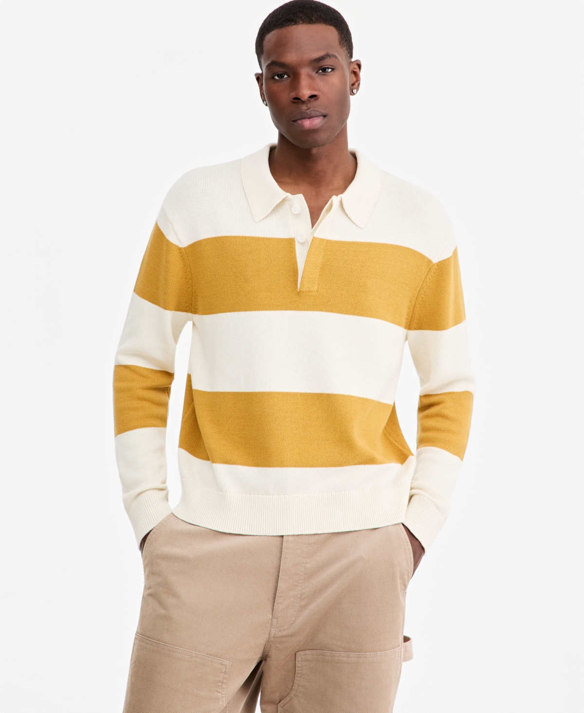 Mode of One Men's Elio Long-Sleeve Striped Polo Shirt, Macy's Exclusive