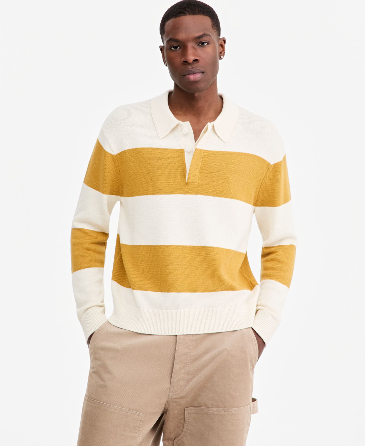 Men's Elio Long-Sleeve Striped Polo Shirt