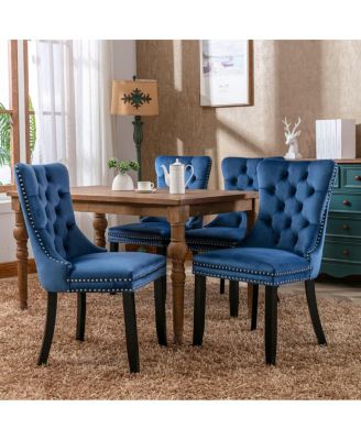 High-Back Velvet Dining Chair Set of 4, Upholstery Tufted Side Chairs with Nailhead Trim, Solid Wood Legs for Dining Room and Kitchen