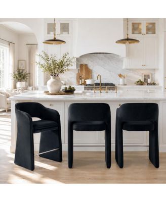 Counter-Height Bar Stool Set of 3 With Arms, Upholstered Counter Stools, Low-Back Barrel Design With Metal Footrest, Fully Assembled