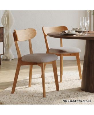 Modern Farmhouse Dining Chair, Solid Oak Construction, Upholstered Cushion Seat, Curved Backrest