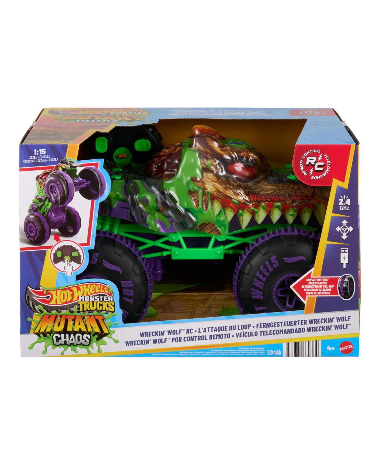 Детская игрушка Hot Wheels 1:15 Scale Mutant Chaos Wreckin' Wolf Stunt Monster Truck — фото 6