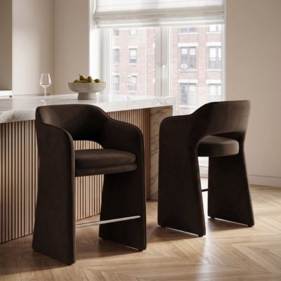 Upholstered Counter Stool Set of 2 With Arms, Velvet Kitchen Island Counter-Height Bar Stools, Modern Waterfall Silhouette