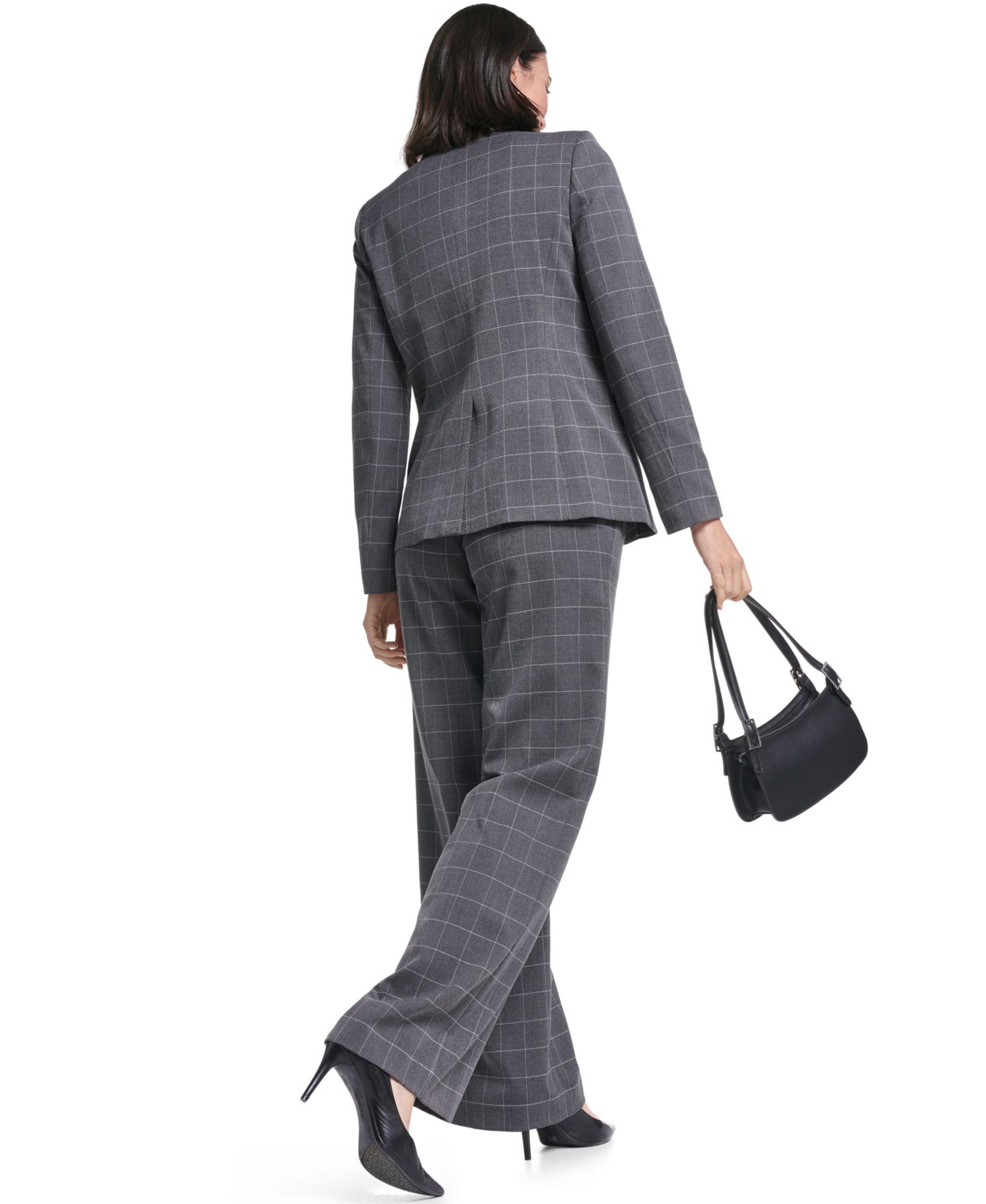 Женский пиджак Calvin Klein Plaid Long-Sleeve One-Button Notch Lapel Blazer, цвет: Меланжевый угольный кремовый — фото 9