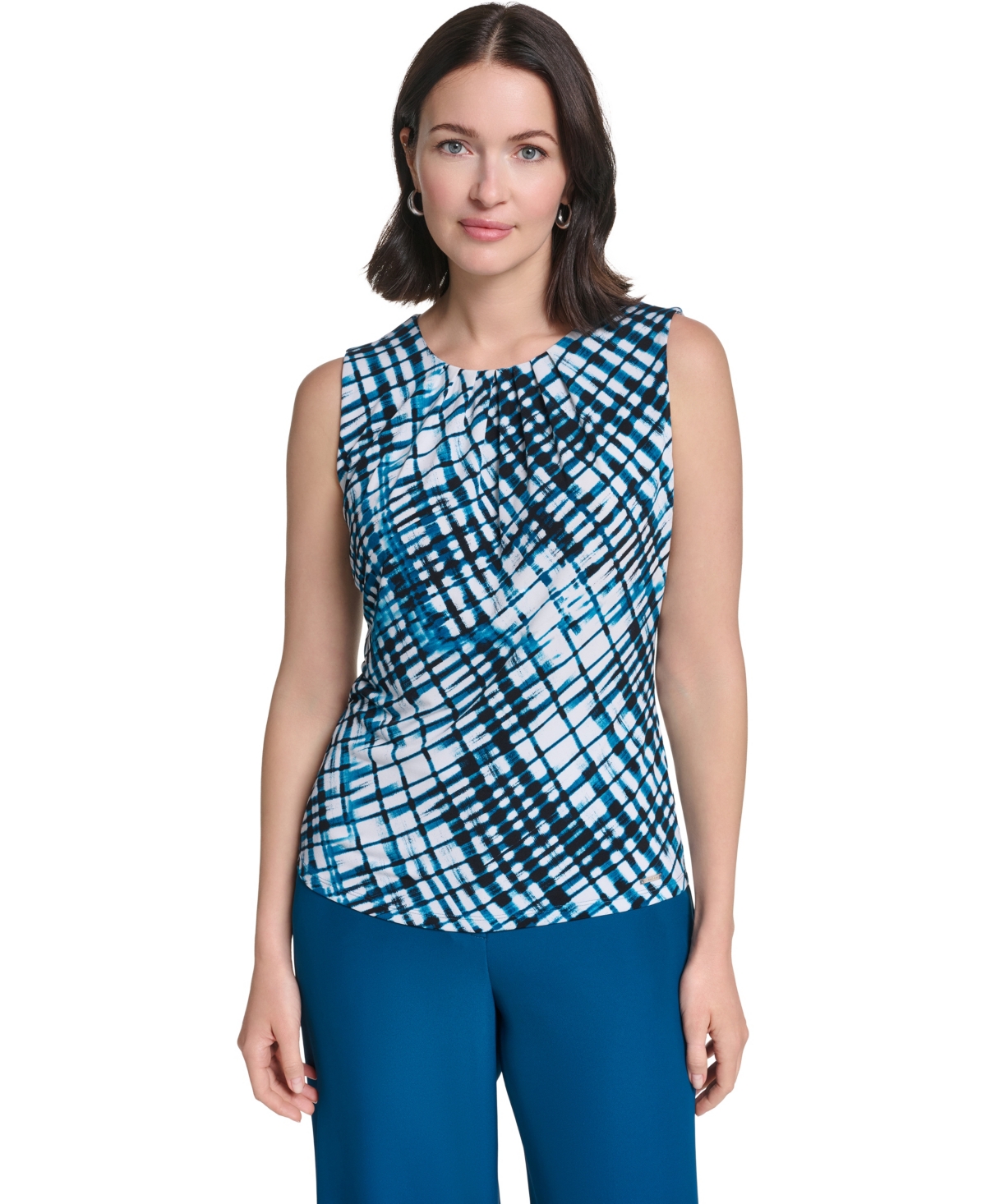 Calvin Klein Women's Pleated Crewneck Sleeveless Top