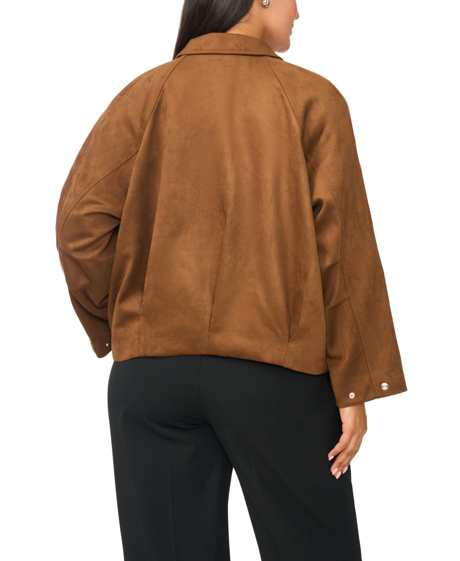 Plus Size Raglan-Sleeve Faux-Suede Work Jacket