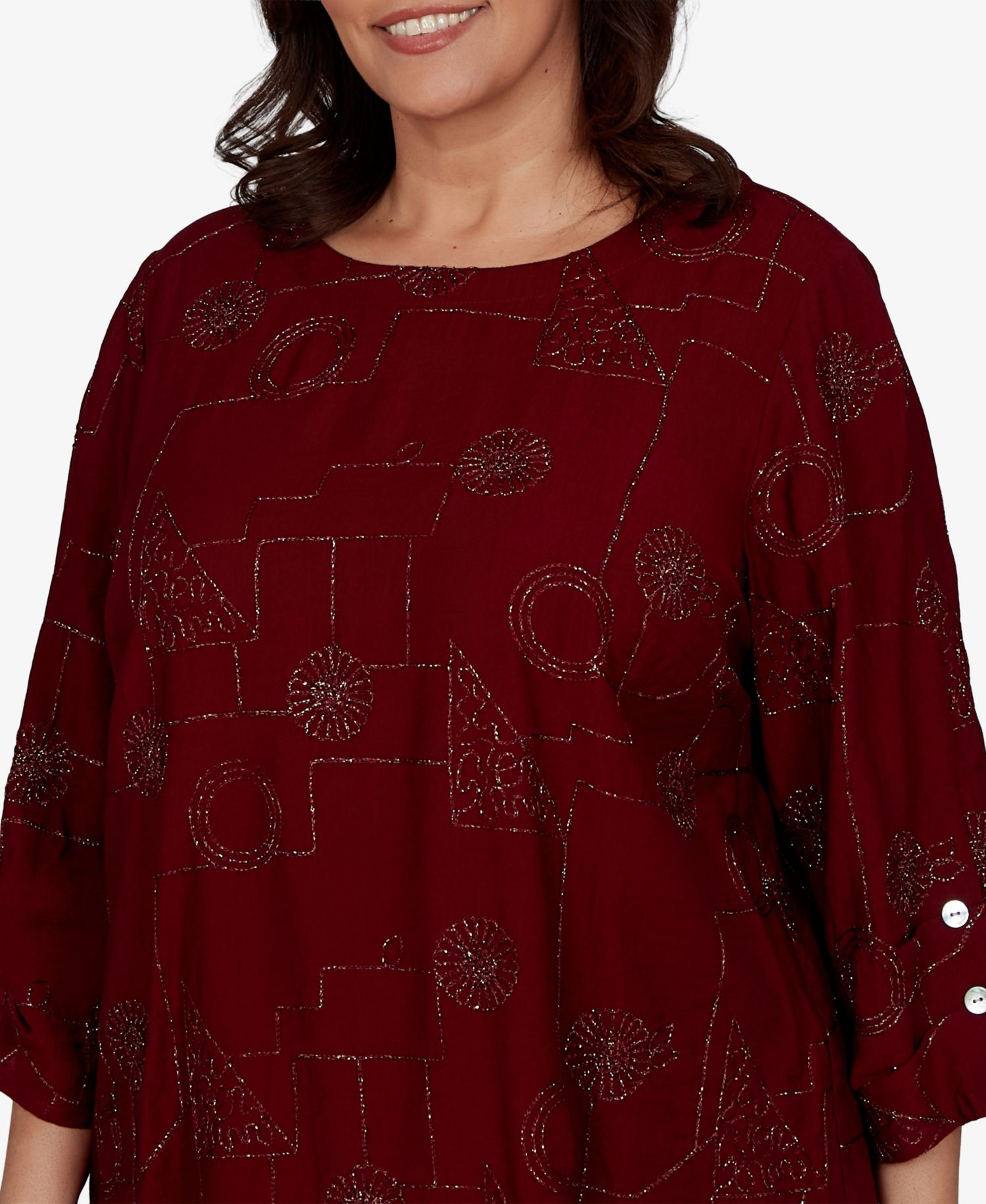 Plus Size Union Square 3/4-Sleeve Floral Soutache Detailing Blouse