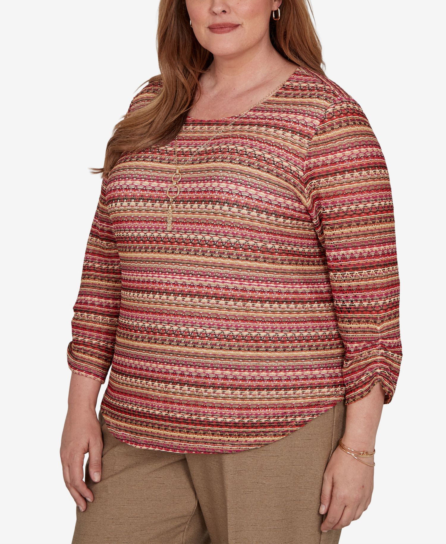 Plus Size Union Square 3/4-Sleeve Striped T-Shirt