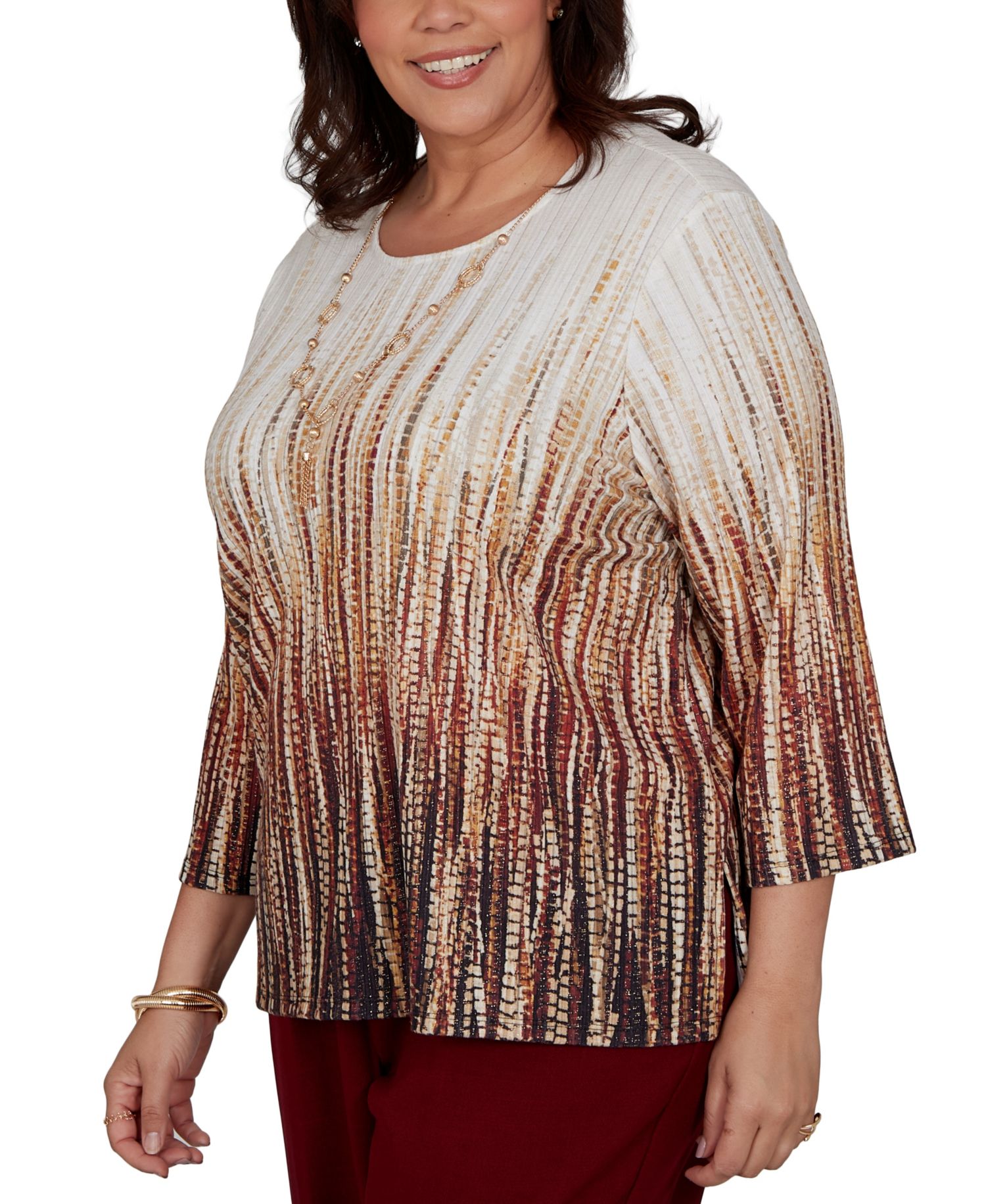 Plus Size Union Square Textured-Ombre 3/4 Sleeve Blouse