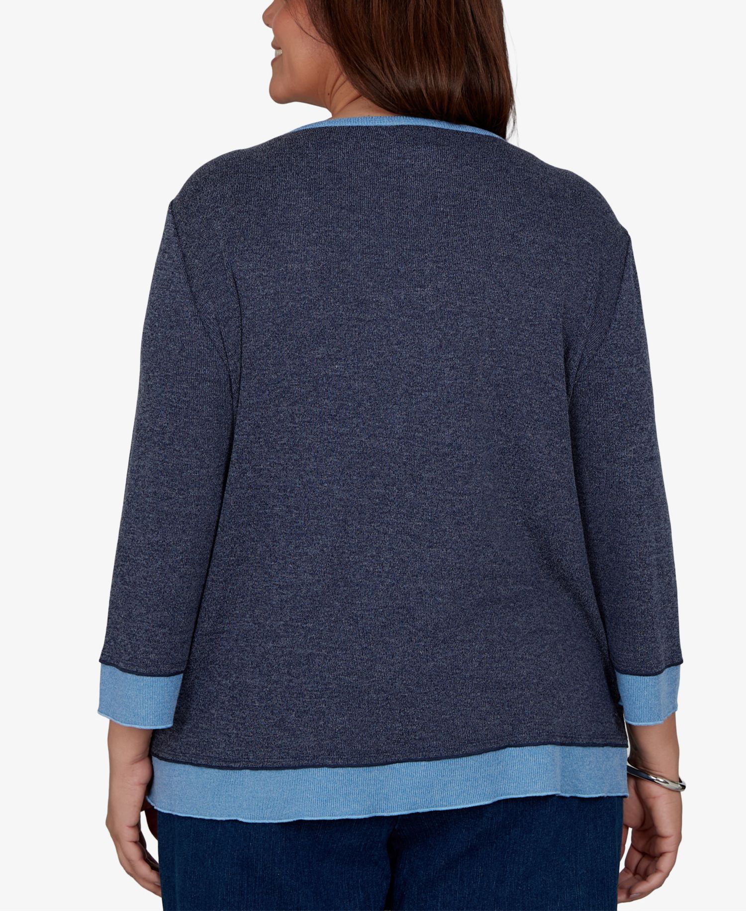 Plus Size Heathered Colorblock 3/4-Sleeve Top