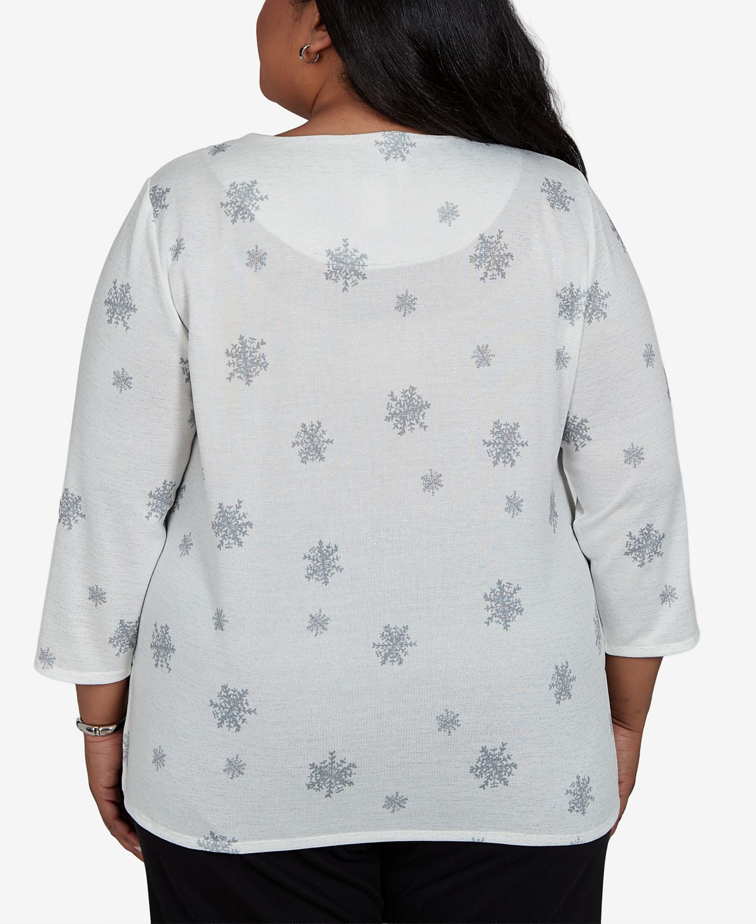 Plus Size Shimmering Snowman 3/4-Sleeve Holiday Top