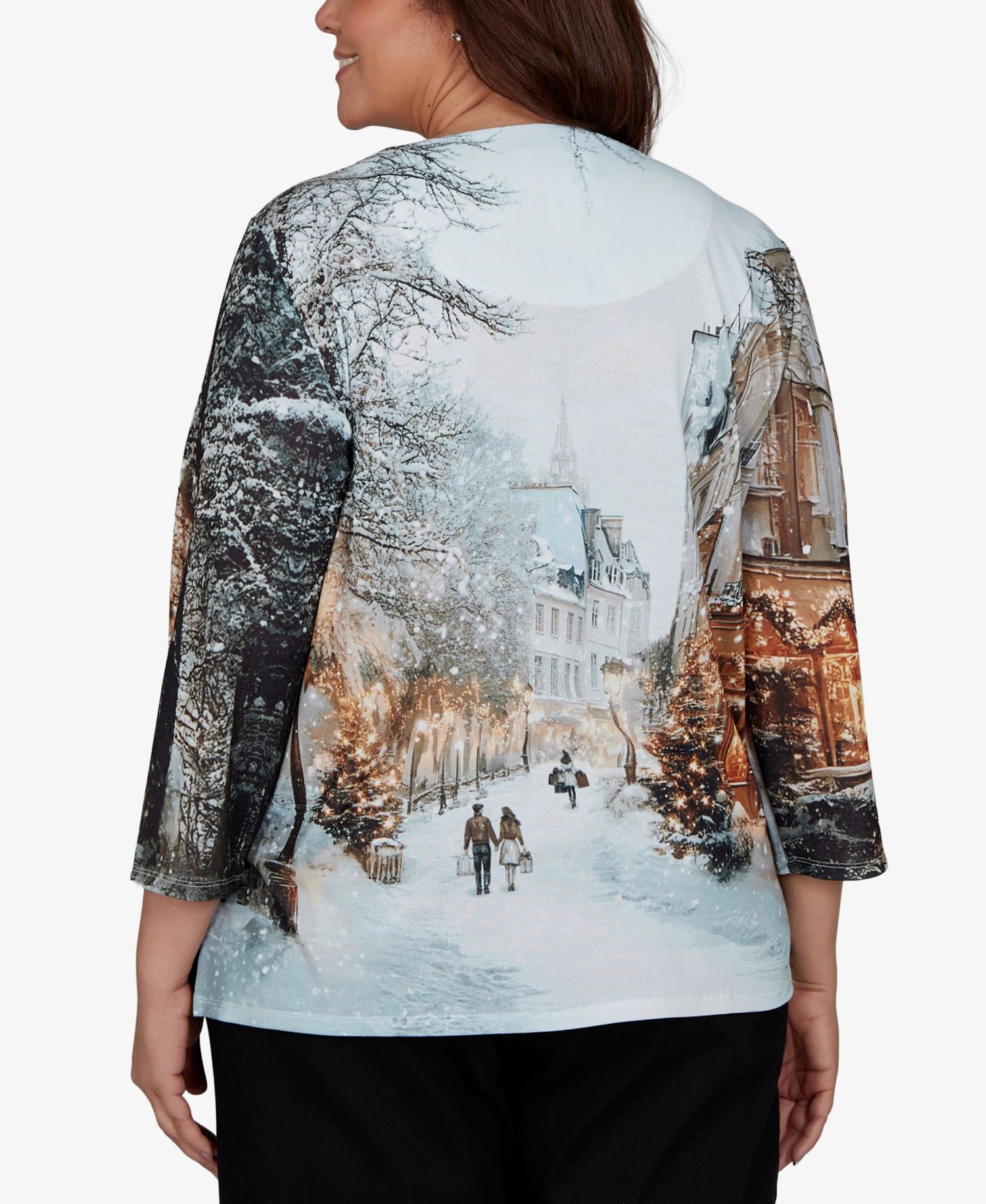 Plus Size Classic Christmas In The City 3/4-Sleeve Knit Top