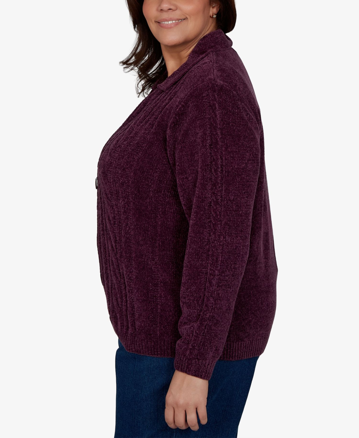 Plus Size Cable-Knit Chenille Full-Zip Cardigan