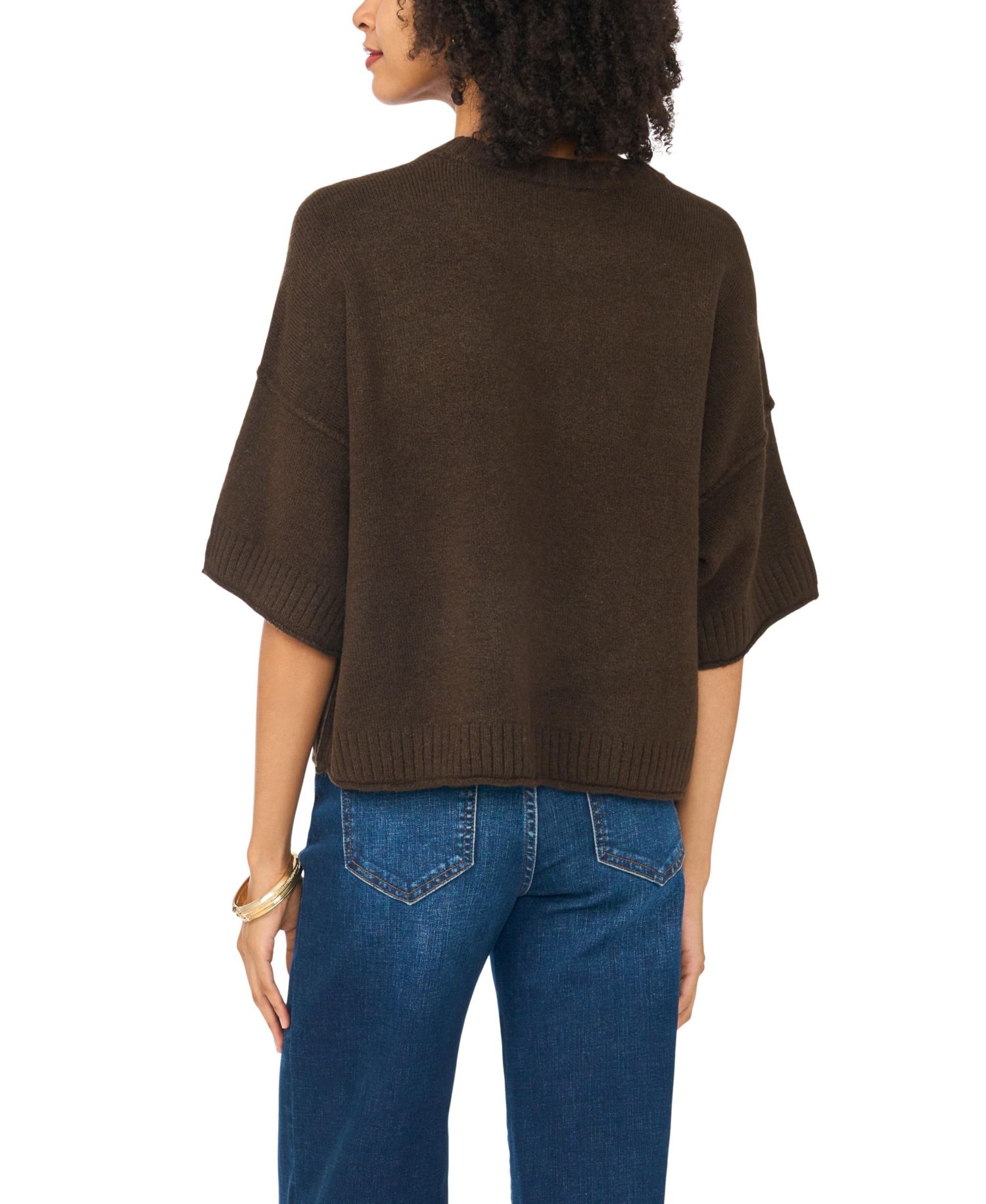 Women's Elbow Length Exposed Seam Crew Crop Sweater