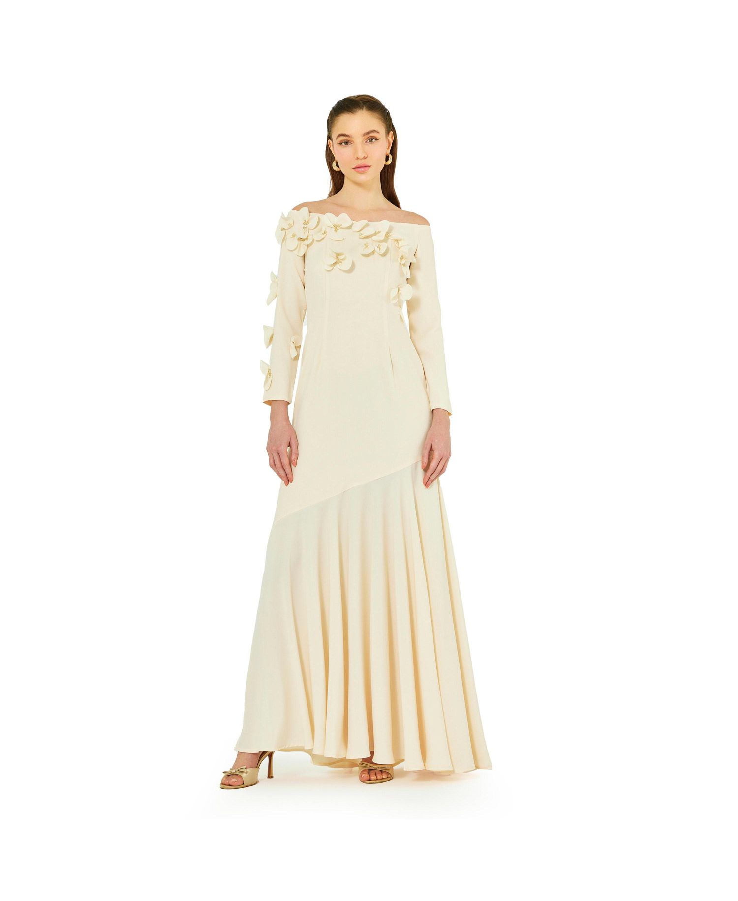 Women's Off-The-Shoulder Floral Embellished Flary Gown