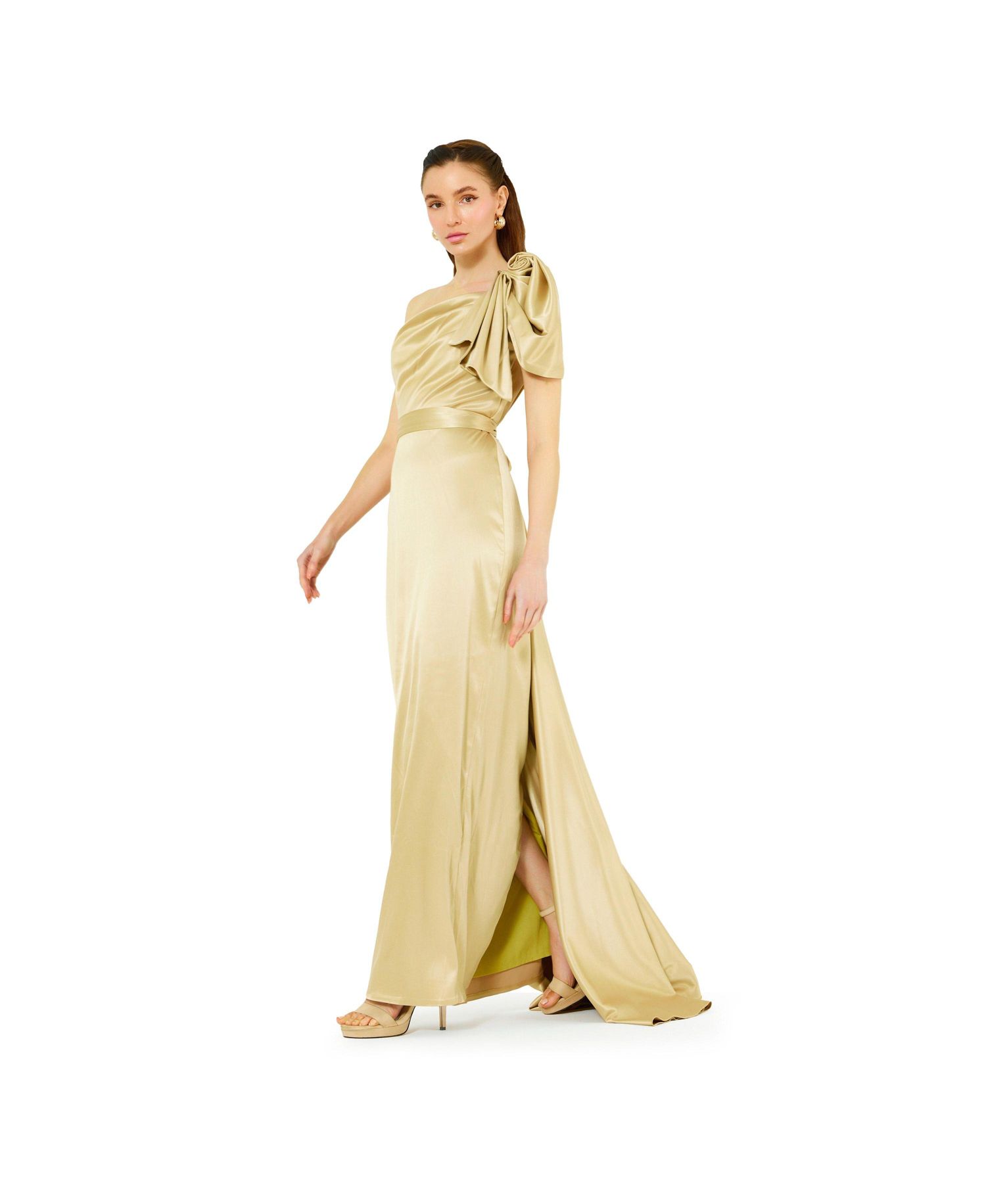 Women's One Shoulder Draped Sleeve Gown