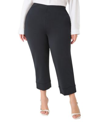 Plus Size Cuffed Ponte High-Rise Capris