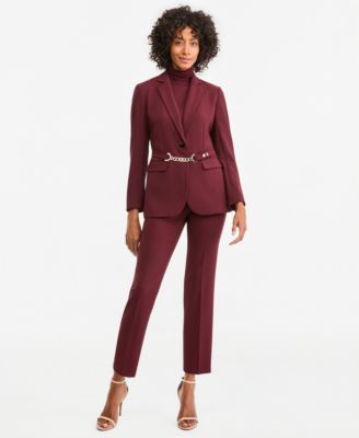 Women's Pull-On Single-Button Stretch Jacket and Pants, 2-Piece Suit
