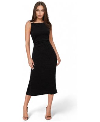 Womens Waffle Crepe Shirred Maxi Dress