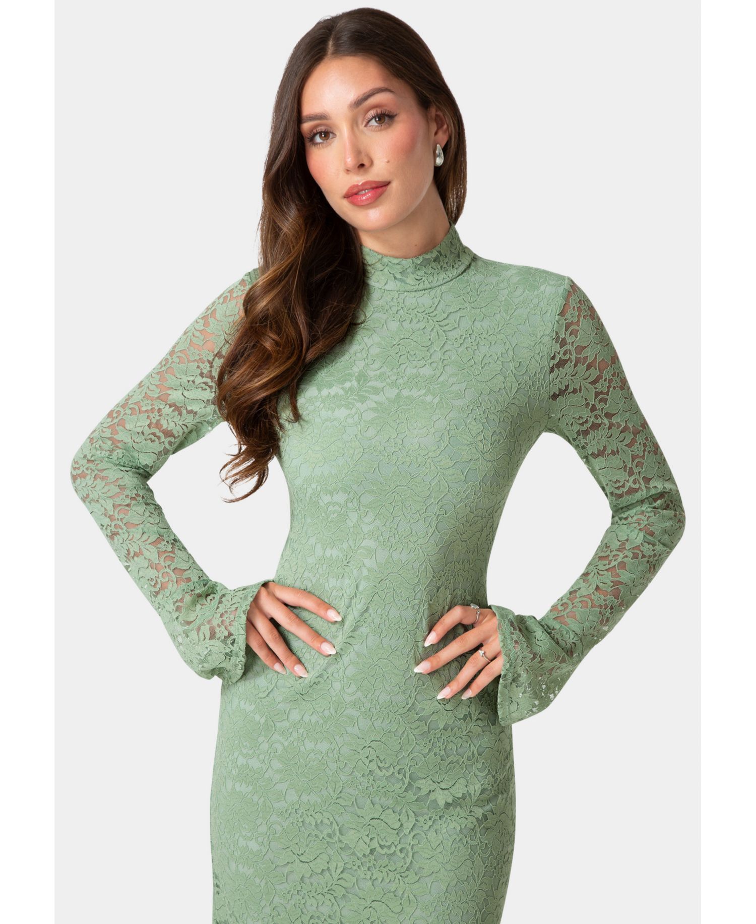 Women's Lace Floral Bell Sleeve Dress