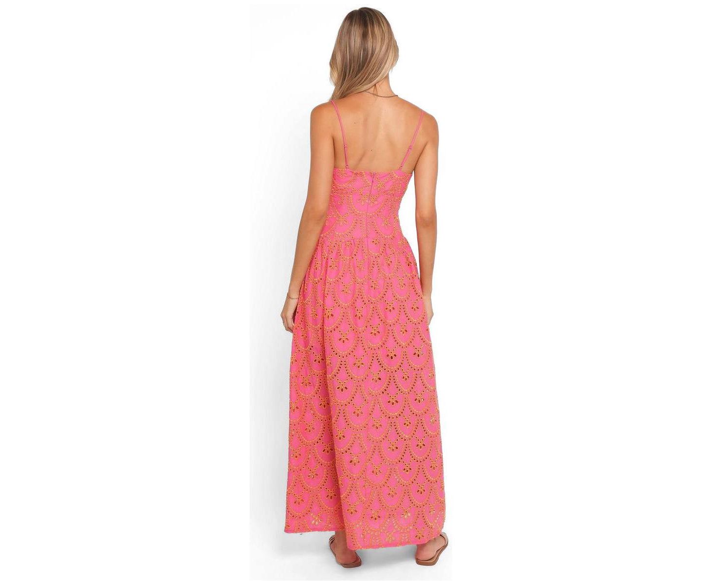 Женское платье Petal and Pup Sonny Maxi Floral-Embroidery Square-Neck Eyelet, цвет: Розовый / Оранжевый — фото 3