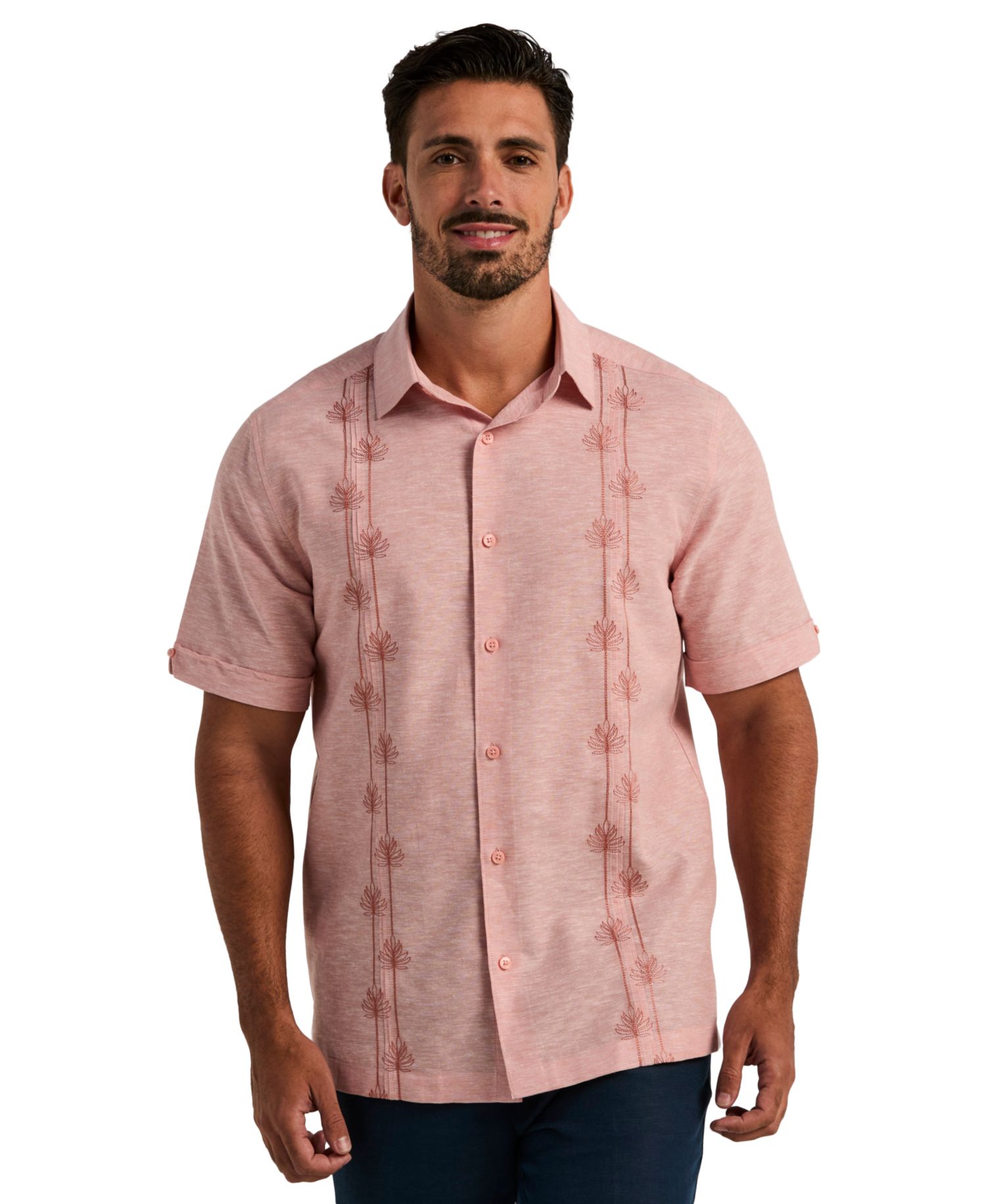 Men's Linen Blend Floral Embroidered Shirt