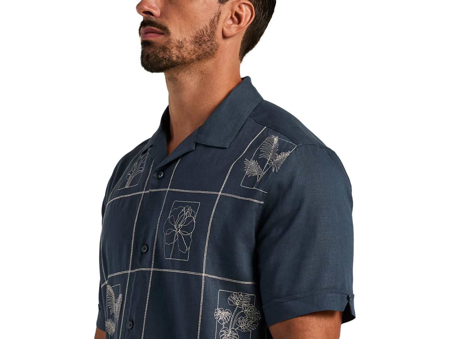 Мужская рубашка Cubavera Linen Blend Embroidered Guayabera, цвет: Big Dipper — фото 4