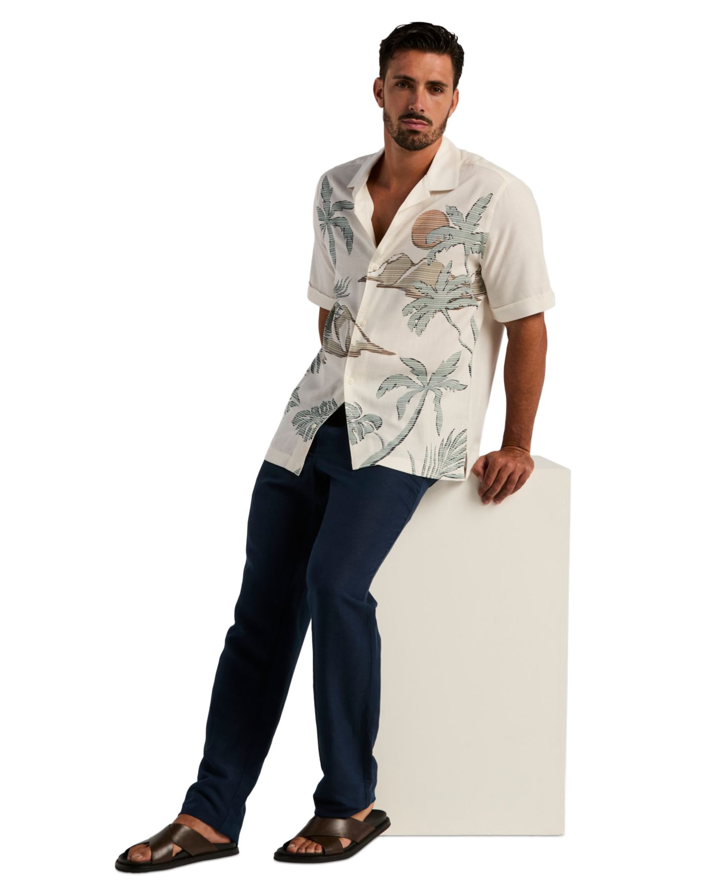 Мужская рубашка Cubavera Scenic Print Guayabera, цвет: Egret — фото 3