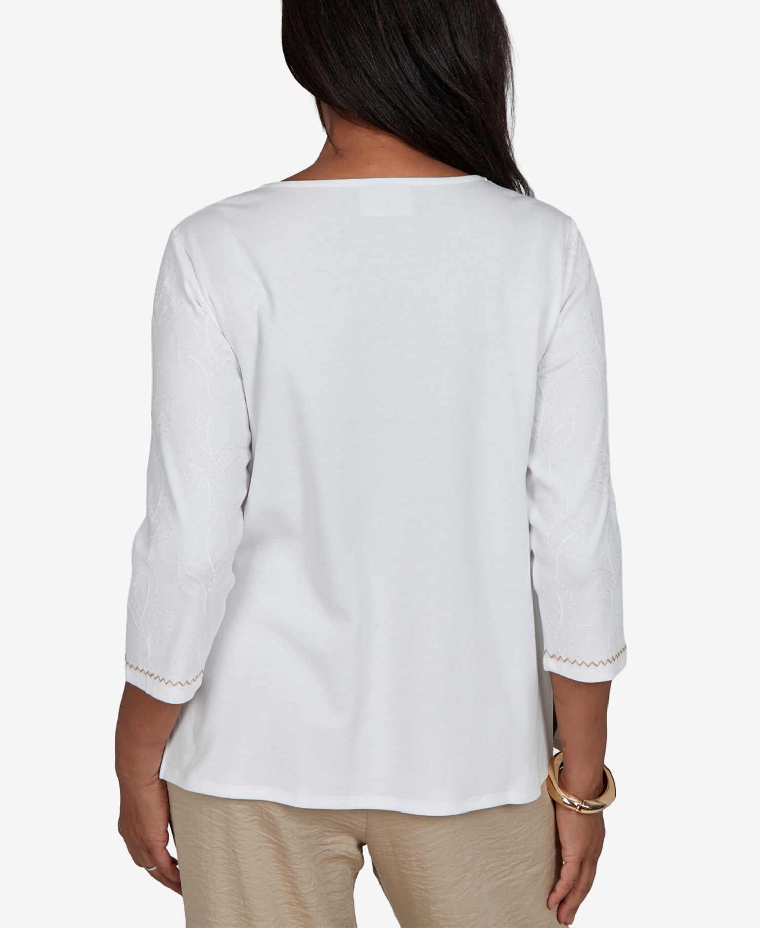 Petite Floral Embroidered 3/4-Sleeve Top