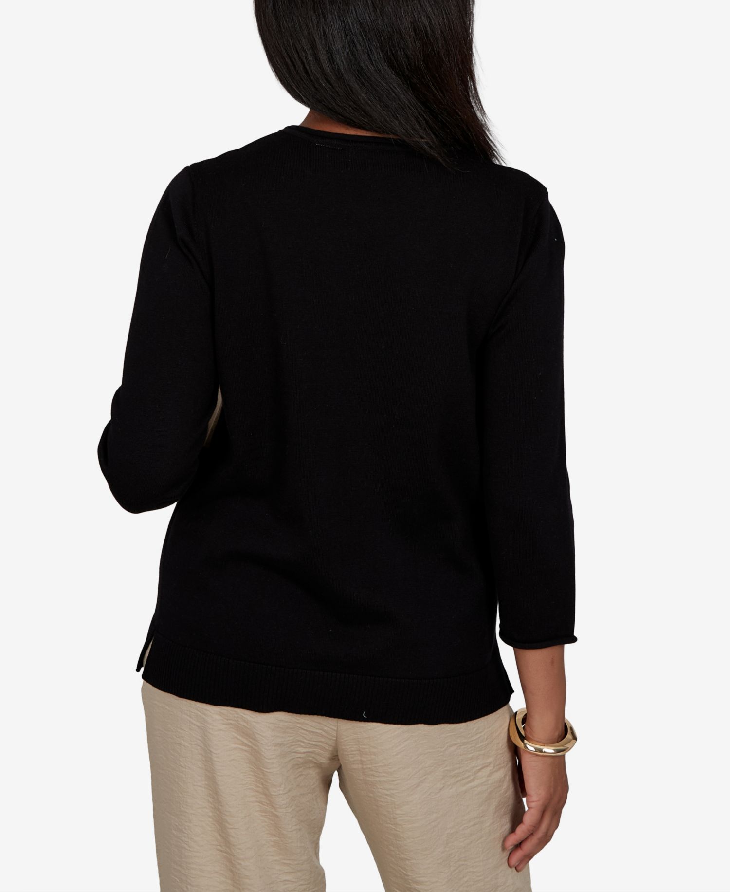 Petite Travel Advisory Colorblock 3/4-Sleeve Embellished Sweater