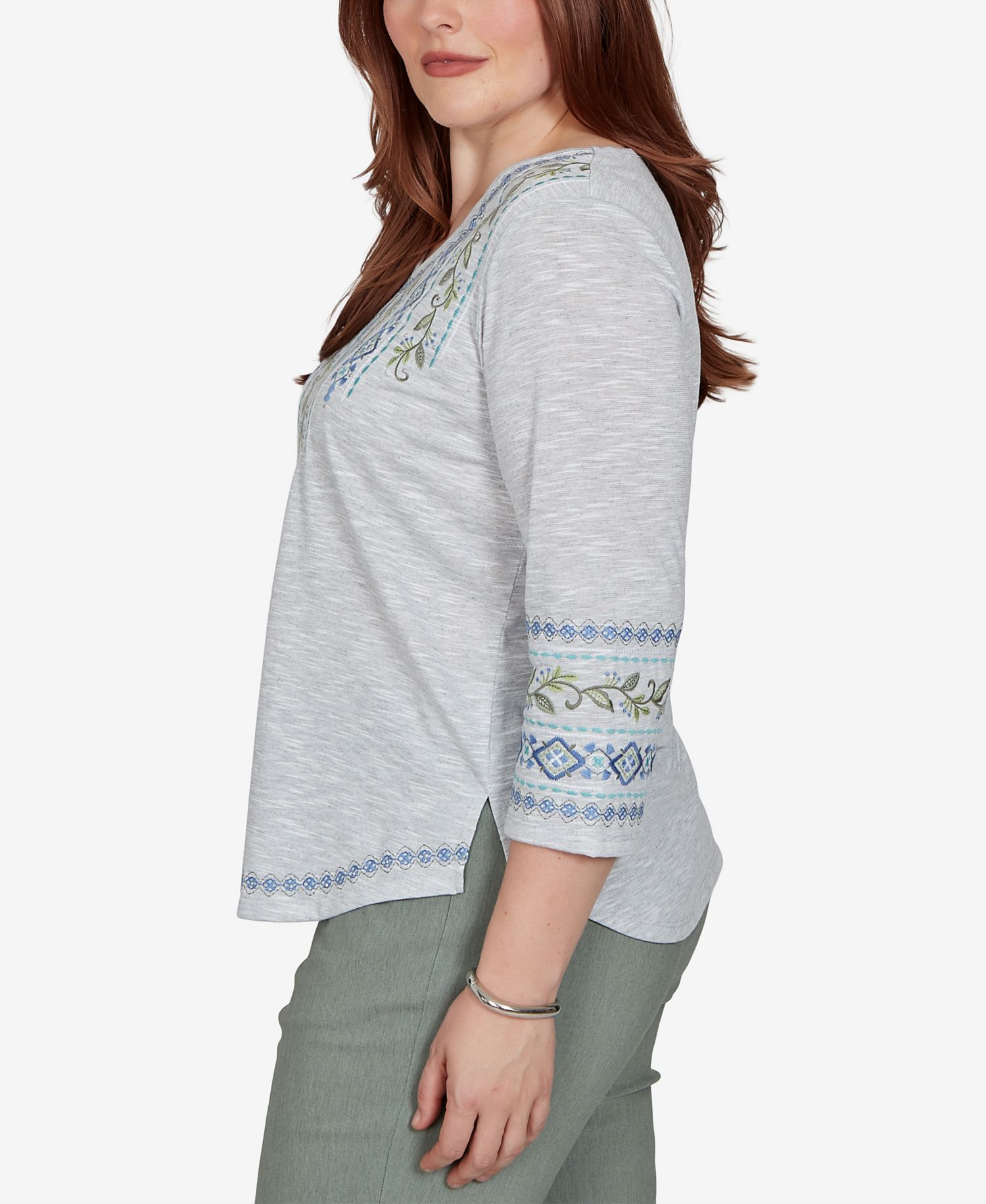 Petite Provence Embroidered 3/4 Sleeve Top