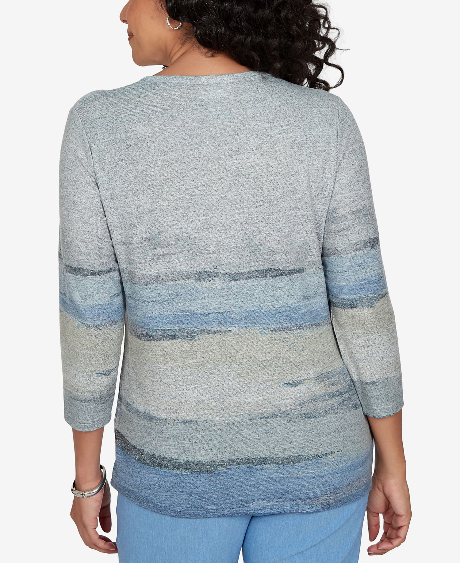 Petite Provence Floral-Print 3/4-Sleeve Lace Blouse
