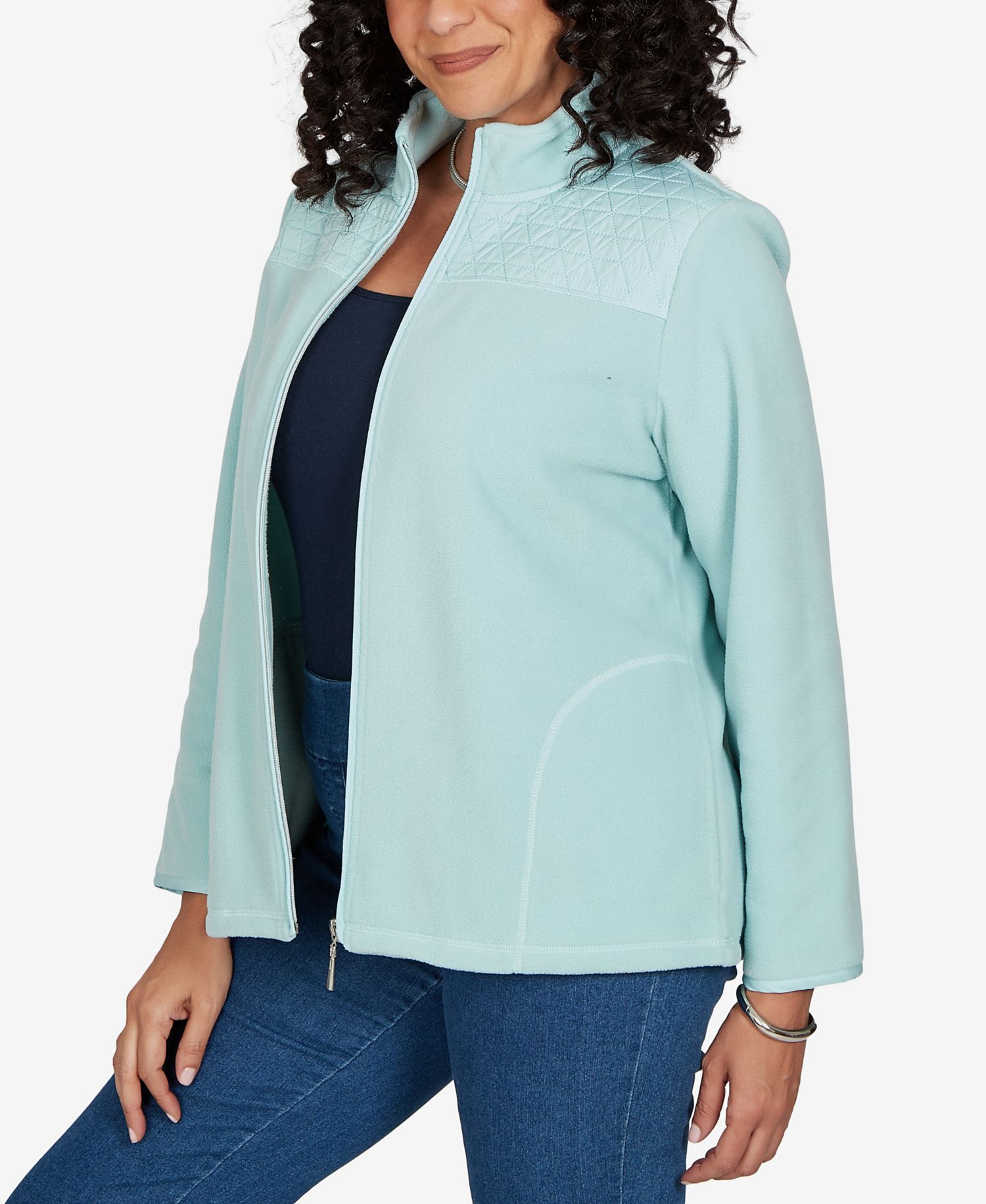 Petite Classic Quilted Zip Front Knit Jacket