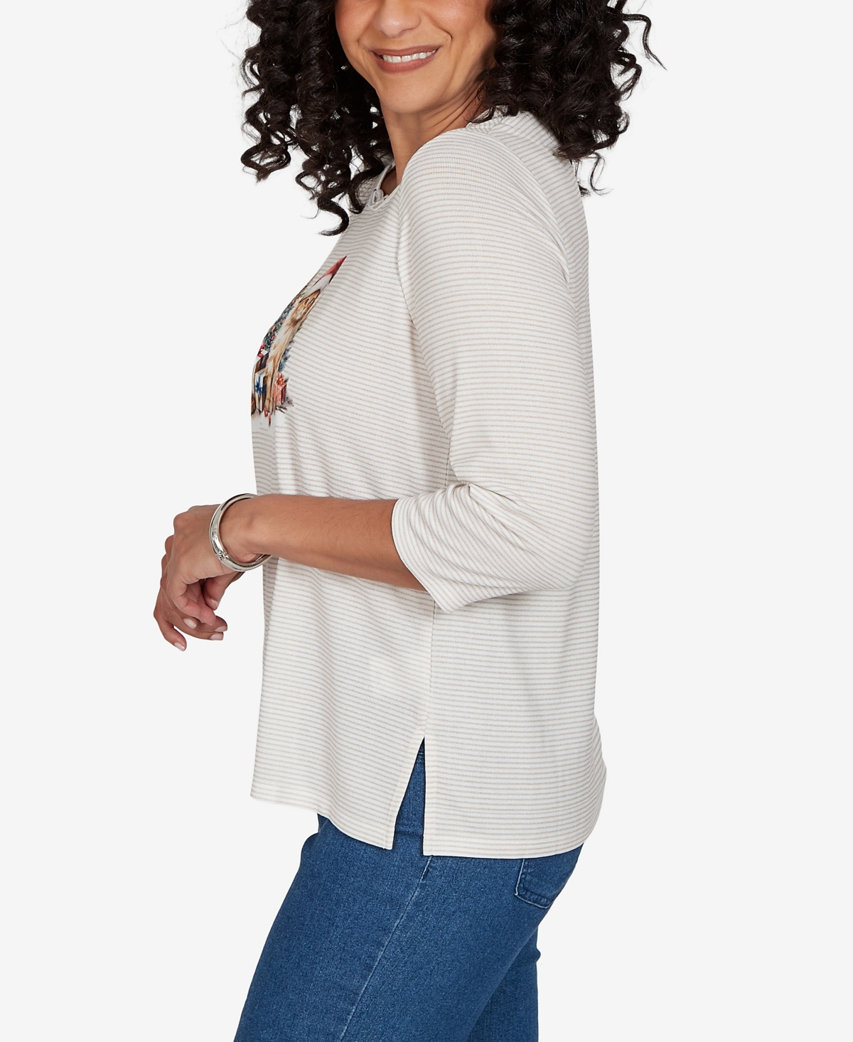 Alfred Dunner Petite Classic Santa Cat Knit Top
