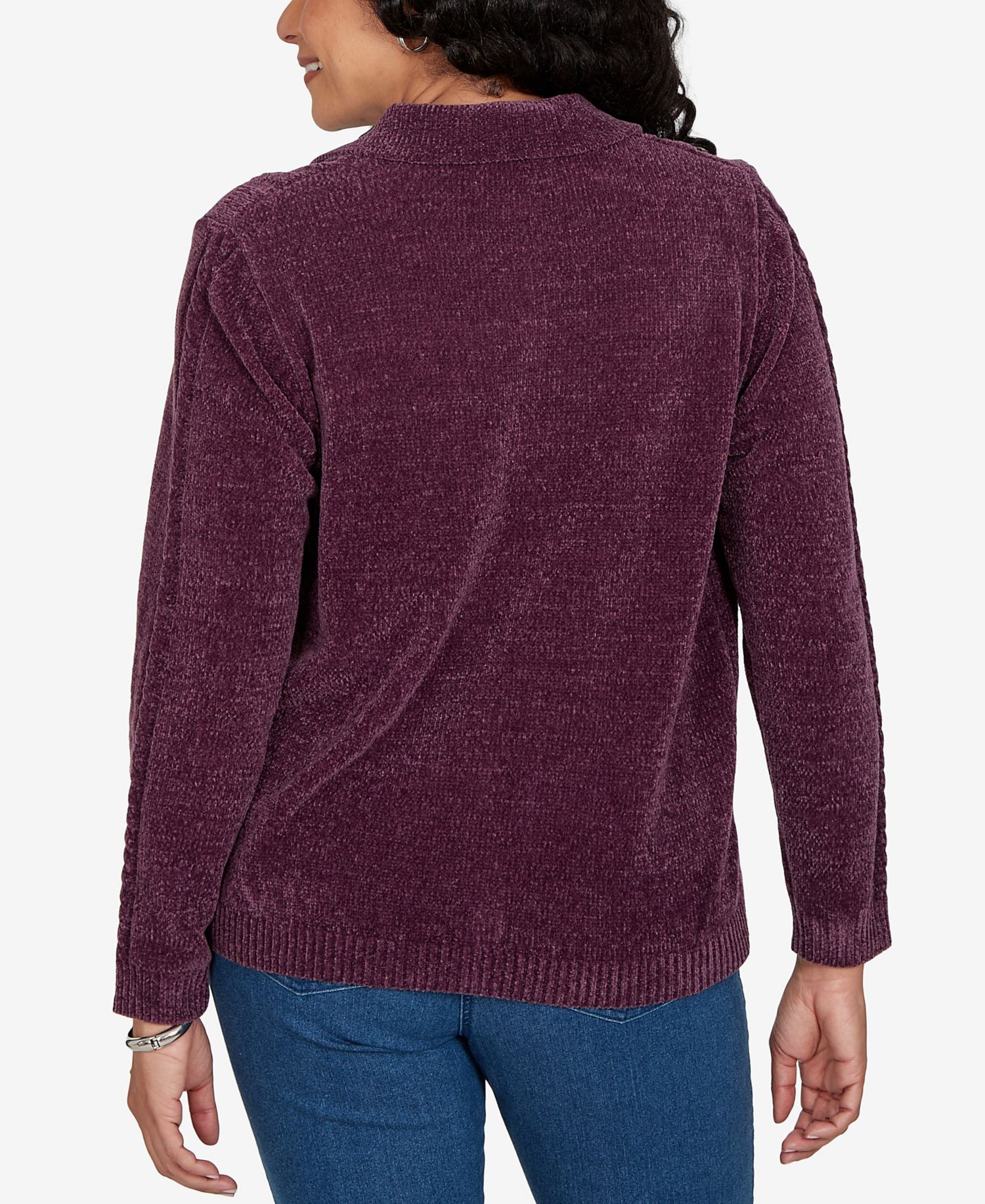 Petite Cable Knit Full-Zip Collared Cardigan