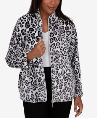 Petite Animal-Print Stand-Collar Knit Jacket