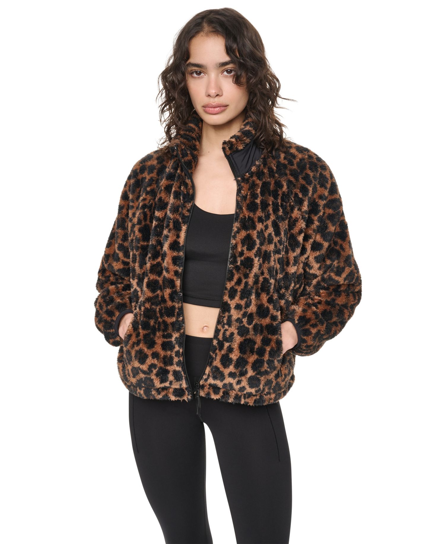 Women's Printed Sherpa Fleece Mock Neck Jacket