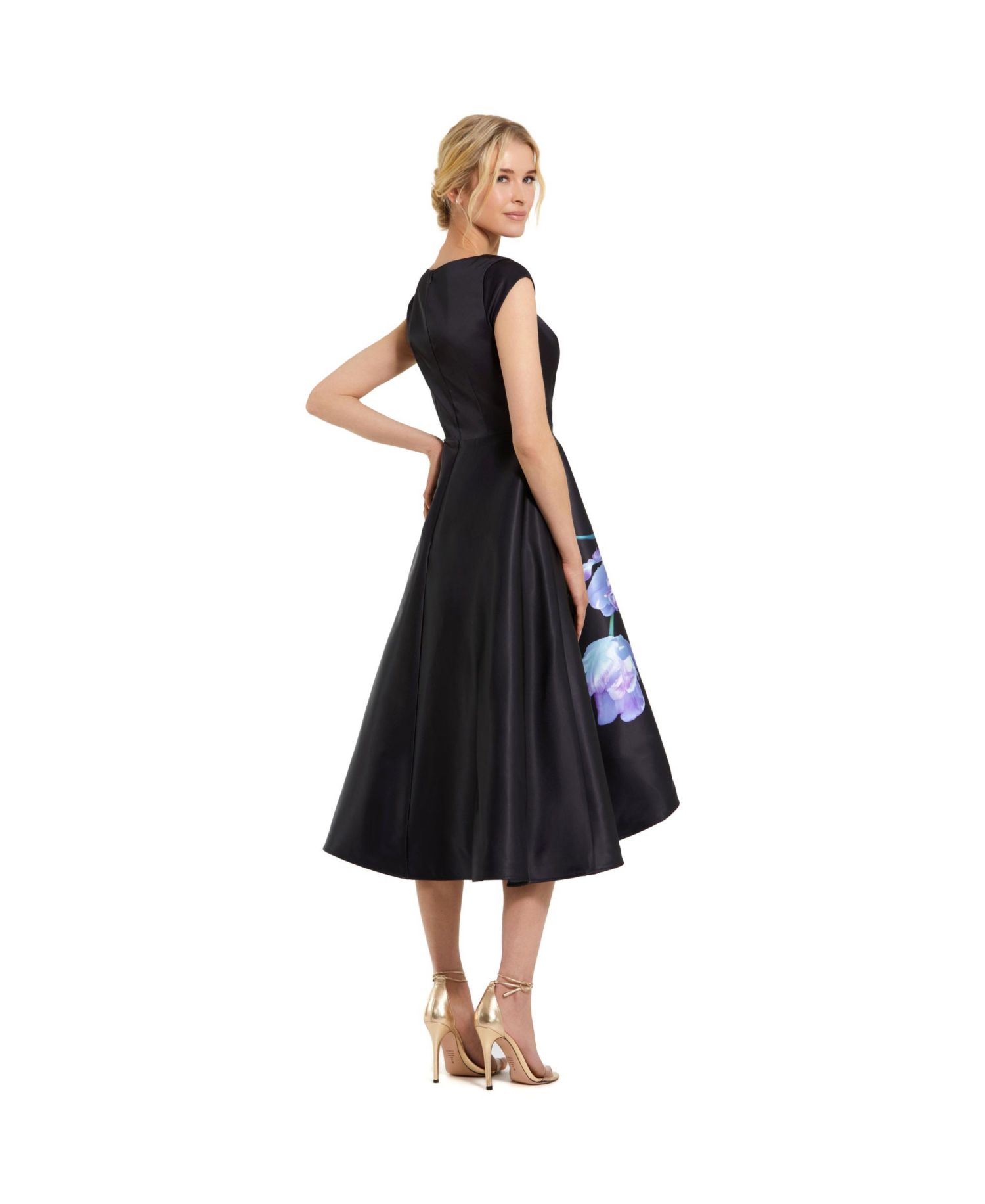 Floral Print Cap Sleeve Satin Midi Dress