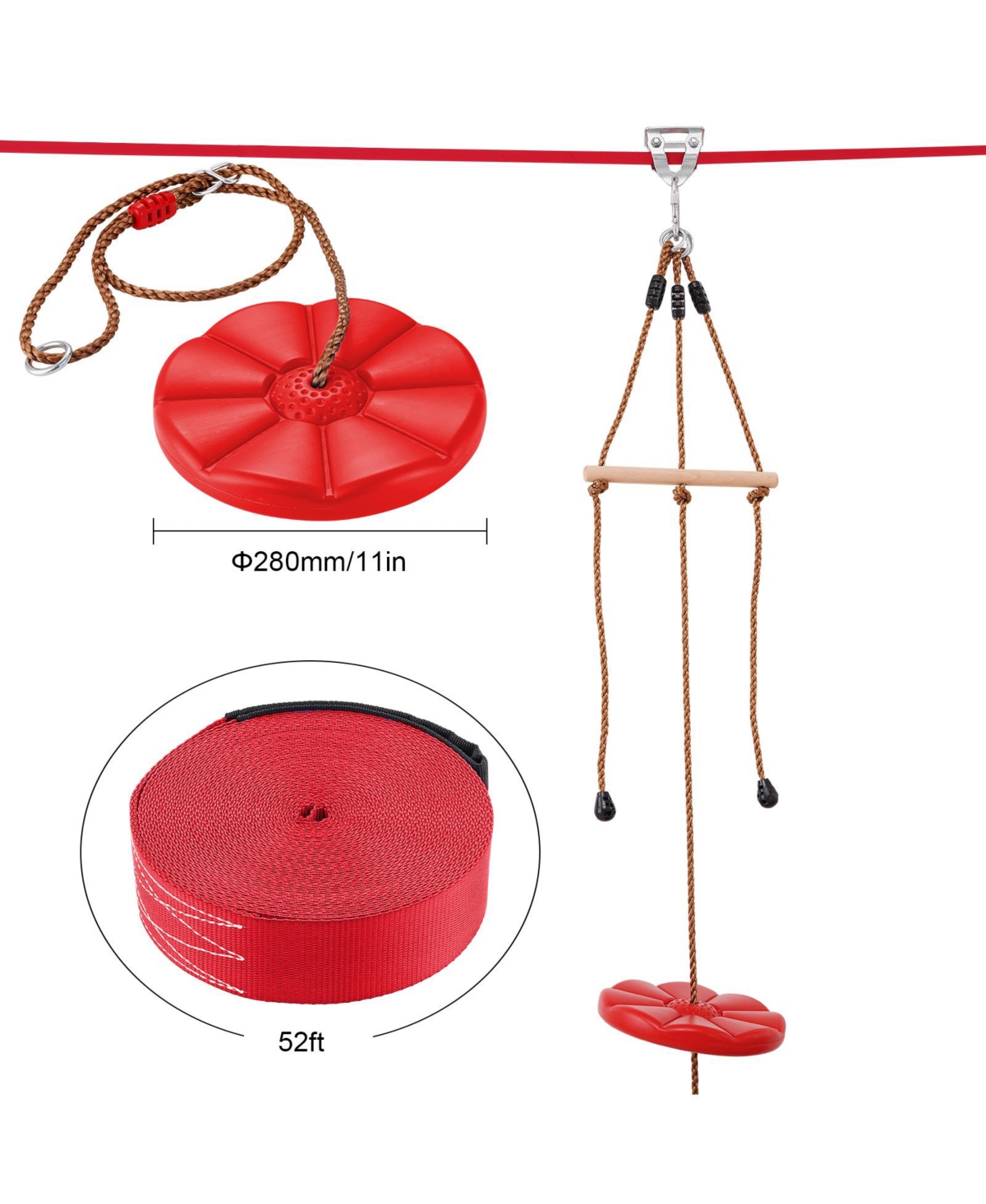 Sevorley 65 ft Backyard Zipline Kit for Kids and Adults, 500 lb Capacity, with Swing Seat and Handlebar