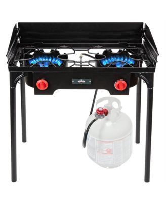 150,000 BTU Portable Gas Stove with 2 Burners, Legs, Wind Panels and Temperature Control
