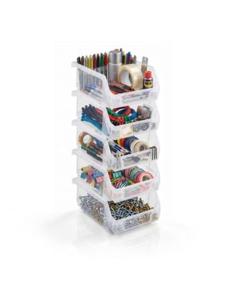 Small Open Front Stackable Garage Storage Bin - Heavy Duty Plastic Organizer Tote for Tools, Hardware and Shelving