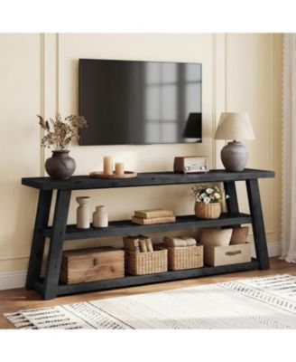3-Tier Solid Wood TV Stand, 63" Framhouse Rustic Entertainment Center for TVs Up to 70 Inches