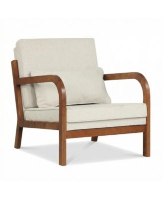Accent Chair Faux Leather Upholstered Armchair With Lumbar Pillow Removable Back