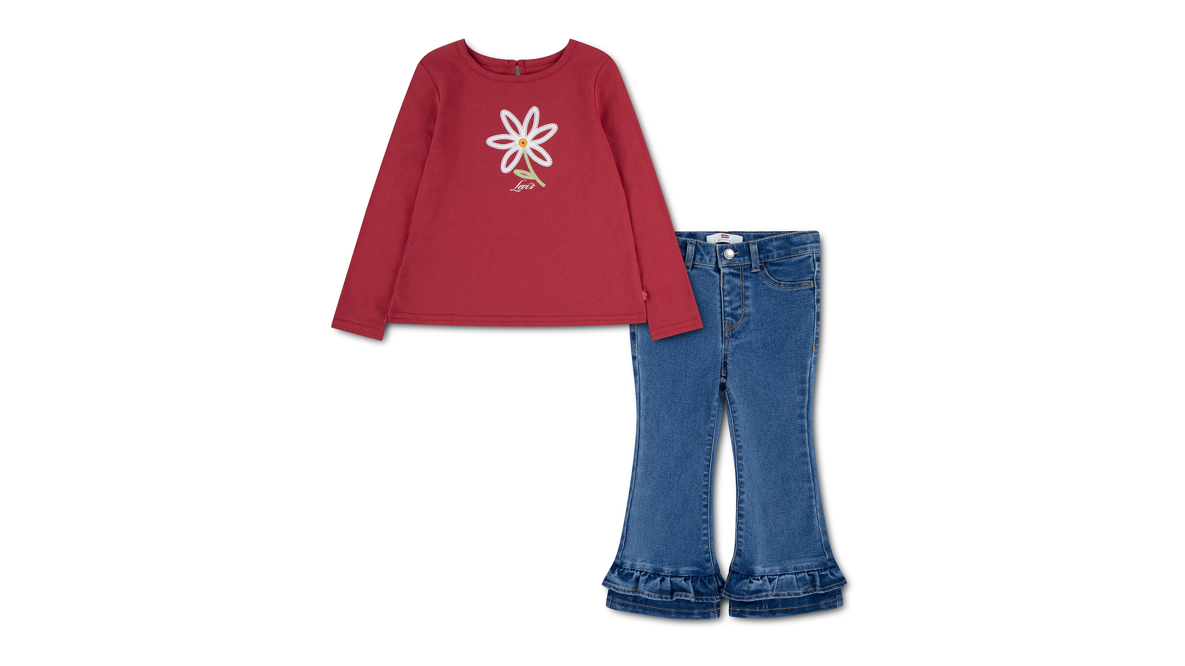 Levi's Girls' 4-6X Jersey Top and Ruffle Flared Leg Pants, 2-Piece Set