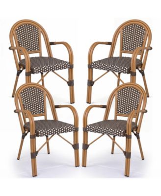 Outdoor French Bistro Chairs Set of 4 With Armrests Galvanized Metal Frame