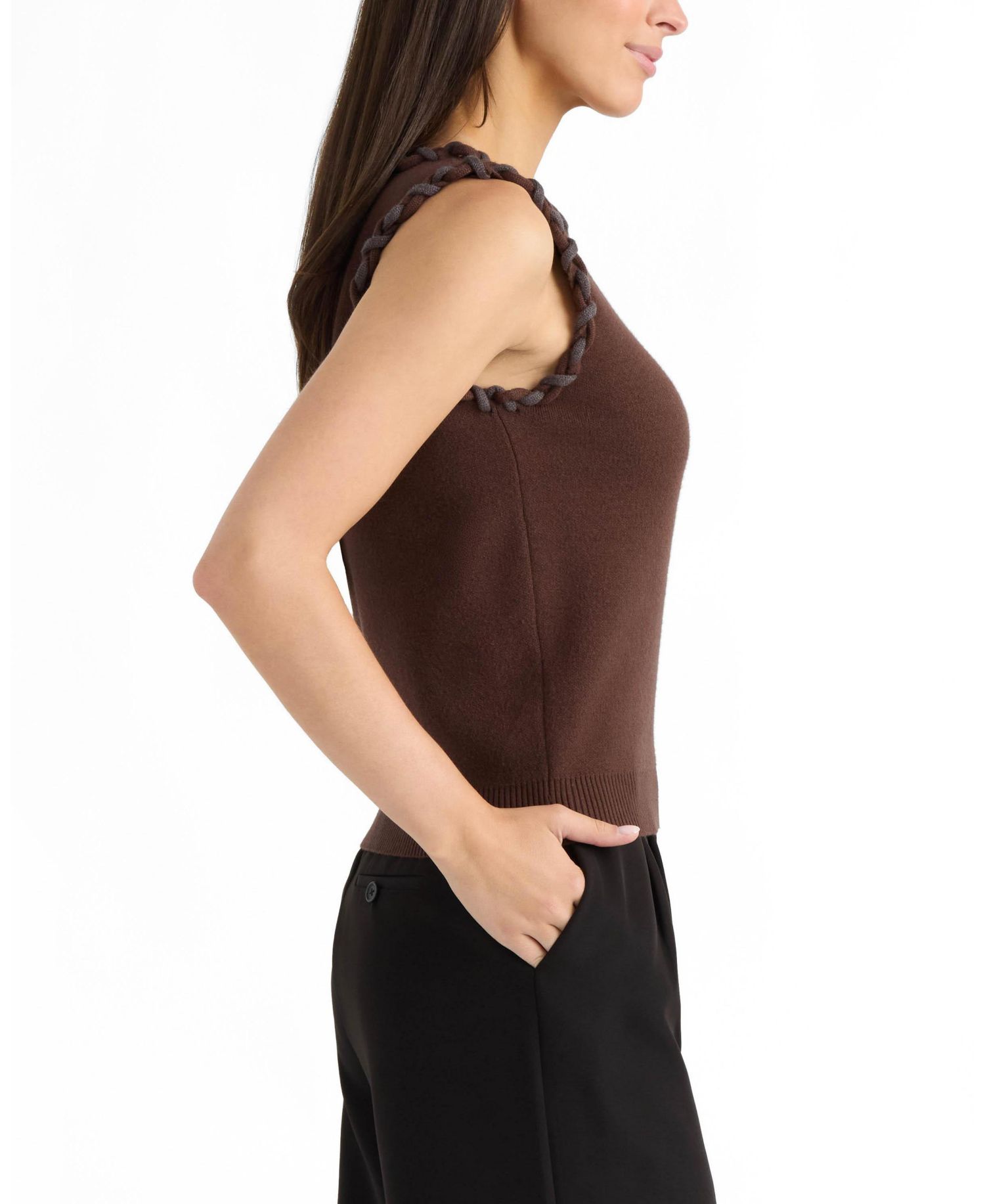 Women’s Braided Trim Sleeveless Sweater
